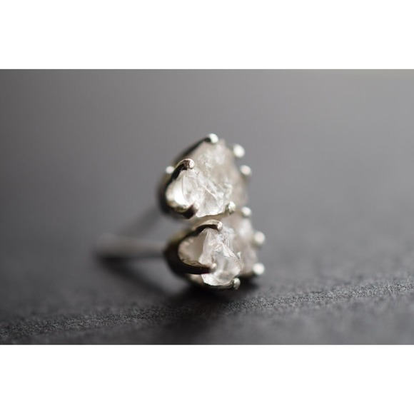 Sterling silver stud earrings, alternative diamond, uncut natural gemsto… - Picture 2 of 5